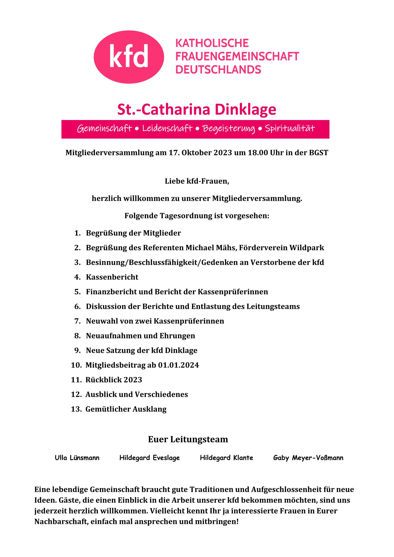 Tagesordnung Mitgliederversammlung